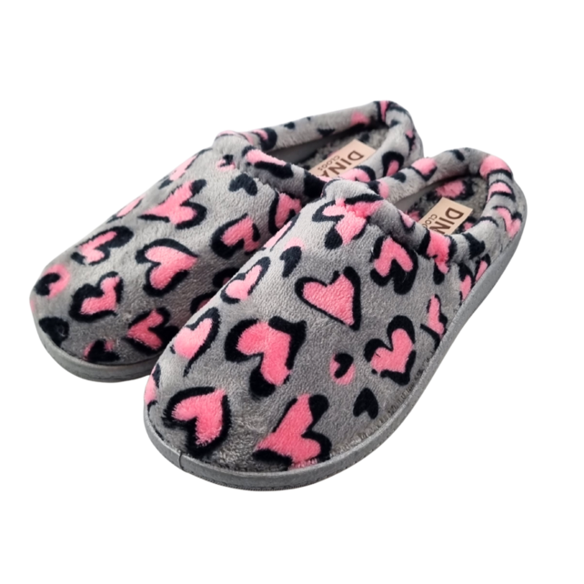 Women's slip-on shoes grey panther hearts – wonderfully soft with a firm sole