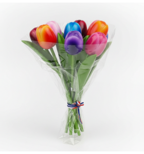 Boeketje houten tulpen in mix - 8 tulpen van 20cm lengte