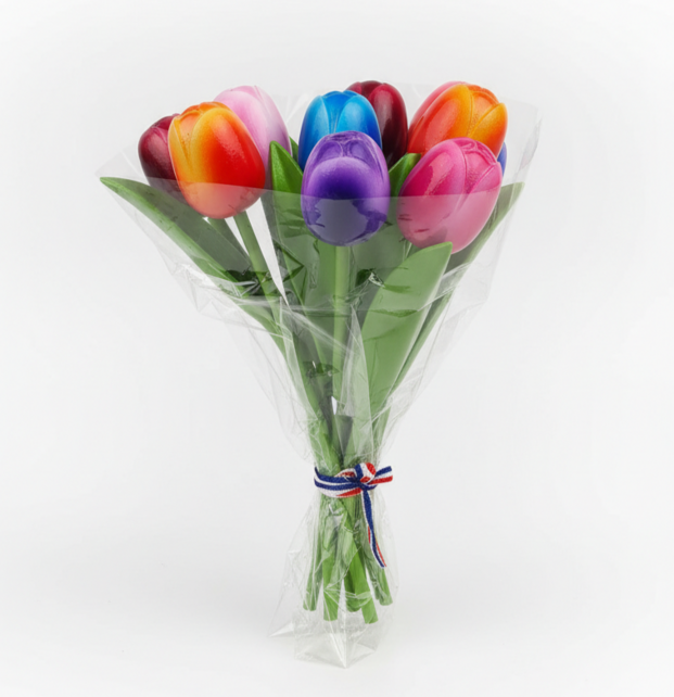 Bouquet of wooden tulips - mix of colours - 8 tulips - 20cm length