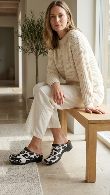 Medical clogs - cow print black sole - Dina