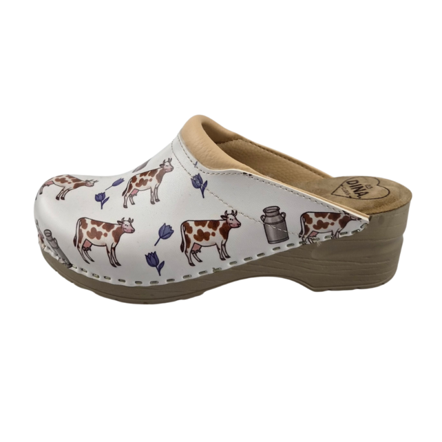 Medical clogs - brown cow tulip can - Dina