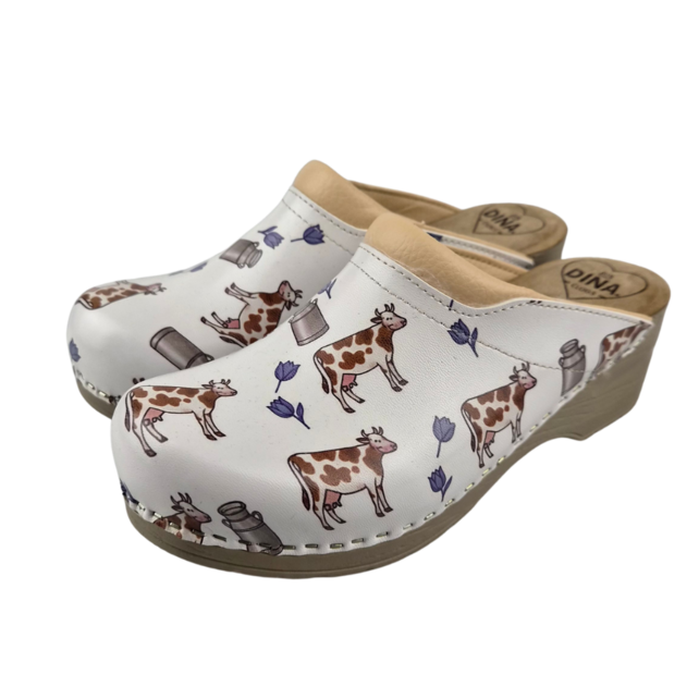 Medical clogs - brown cow tulip can - Dina