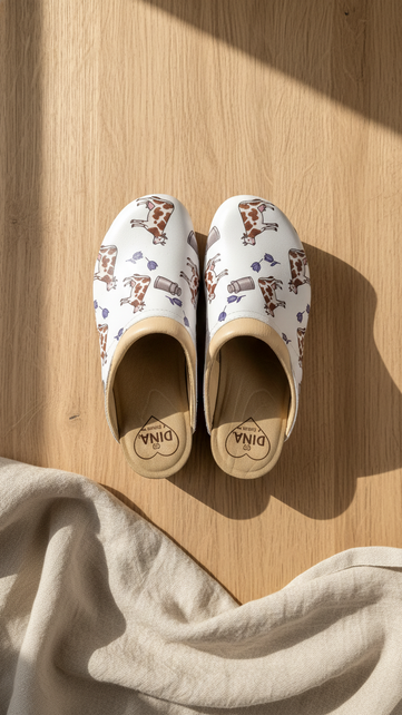 Medical clogs - brown cow tulip can - Dina