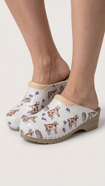 Medical clogs - brown cow tulip can - Dina