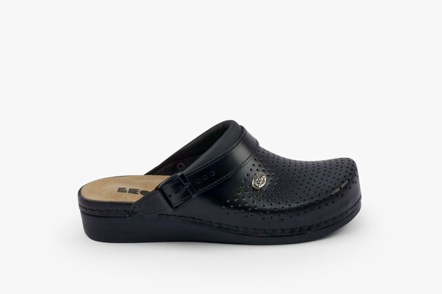 Medical clogs with removable sole and anti-slip stud in sole - black