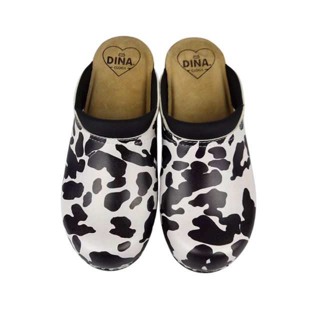 Medical clogs - cow print black sole - Dina