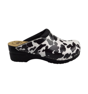 Medical clogs - cow print black sole - Dina