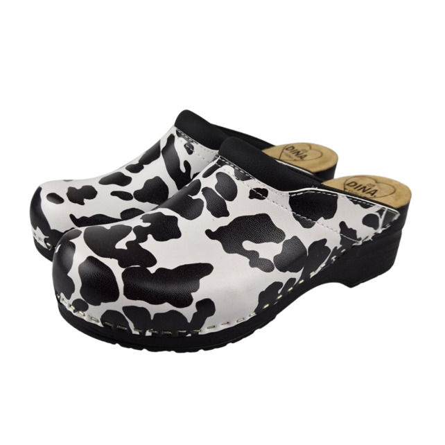 Medical clogs - cow print black sole - Dina