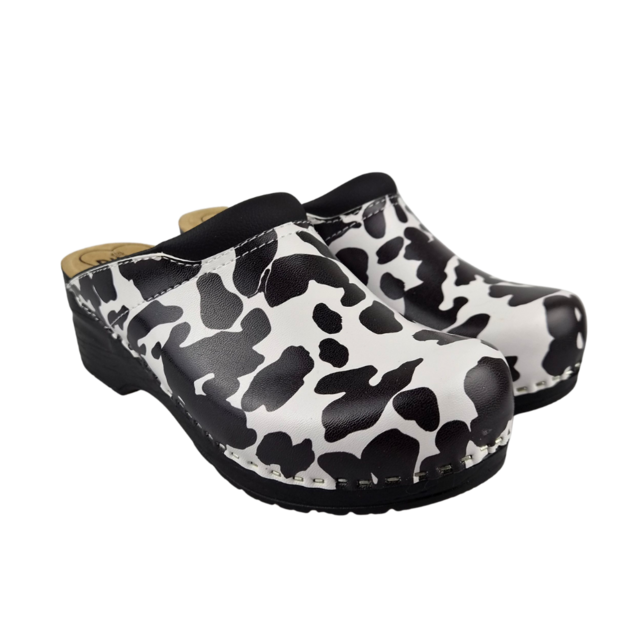 Medical clogs - cow print black sole - Dina