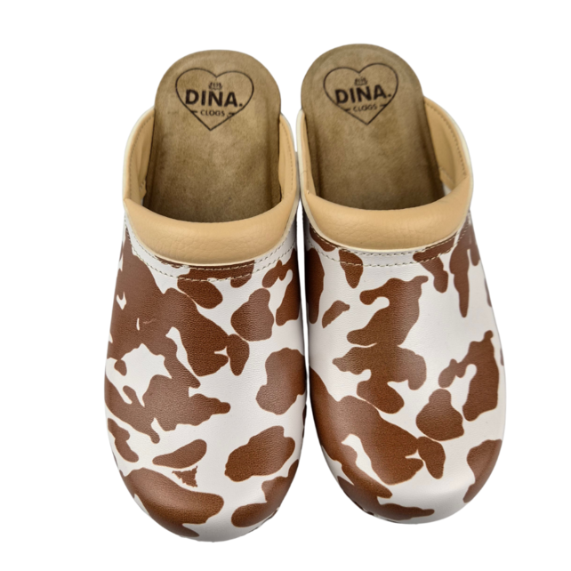 Medical clogs - beige cow print with beige sole - Dina