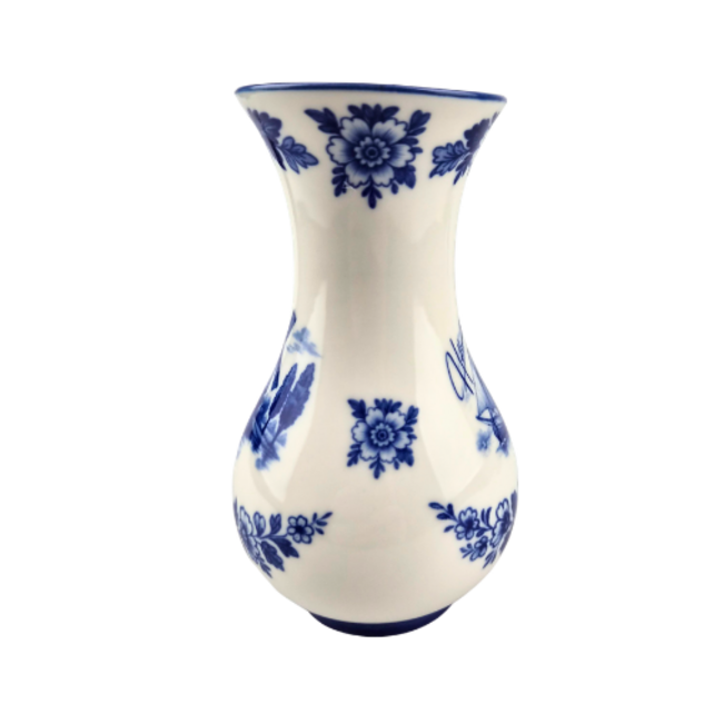 Wooden Tulips in Delft Blue Vase (±20–24 cm) – Dutch Mini Atmosphere