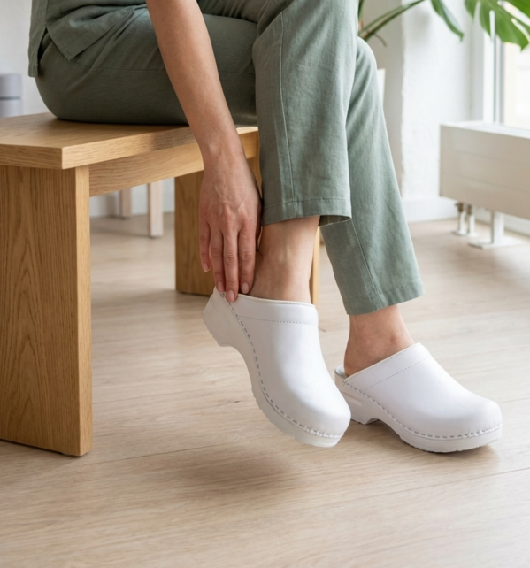 Medical clogs - PU sole and open heel - white