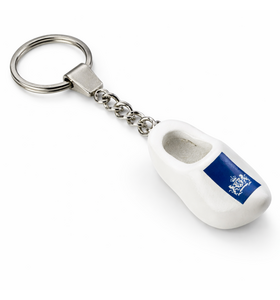 Wooden shoe keychain 4cm with print - white