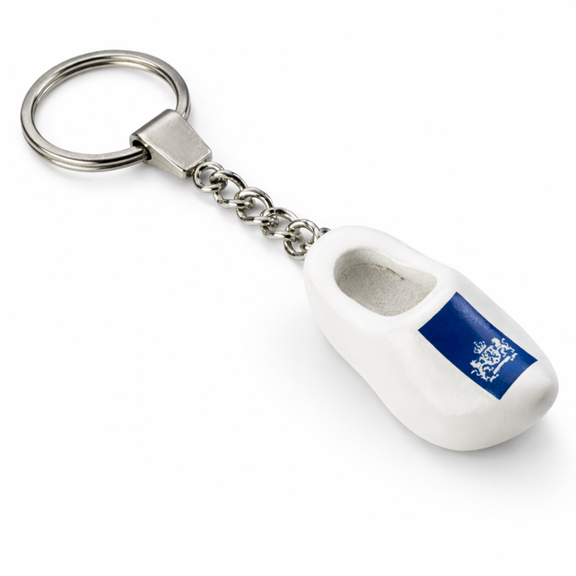 Wooden shoe keychain 4cm with print - white