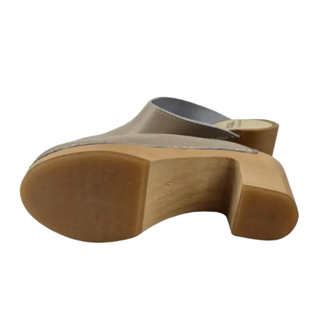 Scandinavische Clog Heels – Taupe Leder & Houten Hak