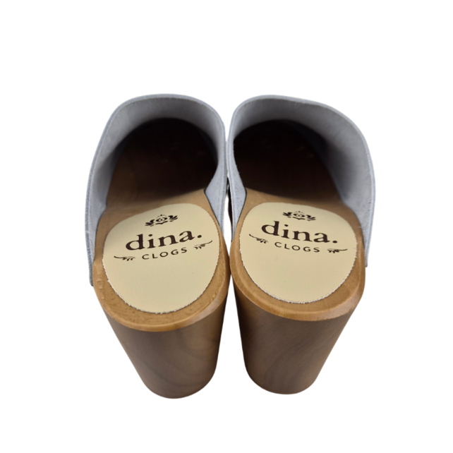 Scandinavian Clog Heels – Taupe Leather & Wooden Heel