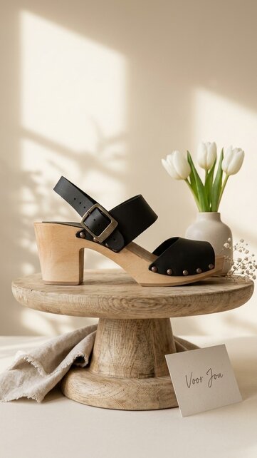 Zwarte Houten Heels met Hielband