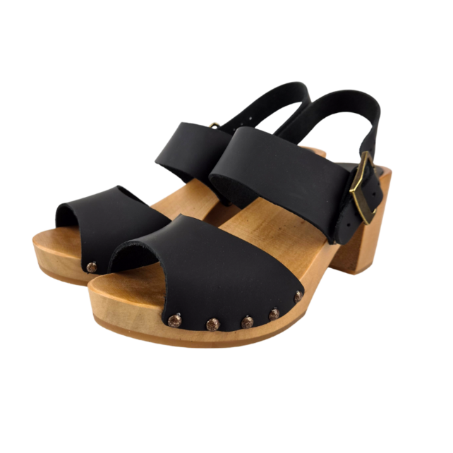 Zwarte Houten Heels met Hielband