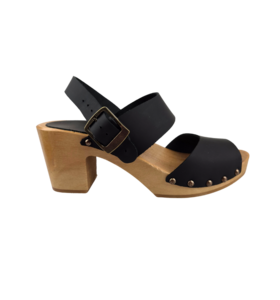 Black Wooden Heels with Heel Strap