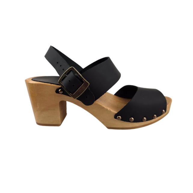 Zwarte Houten Heels met Hielband