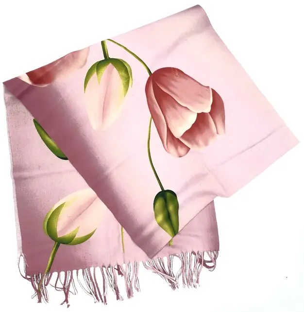 Tulip scarf 170x30 pink scarf with tulips