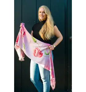Tulpensjaal 170x30 roze sjaal met tulpen