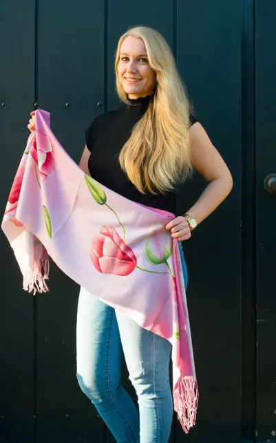 Tulip scarf 170x30 pink scarf with tulips