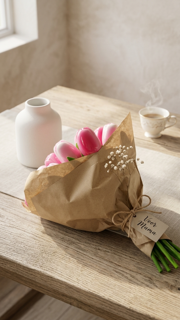 Bouquet of pink tulips r/w (10,20 or 30 pieces)