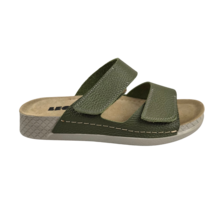 Sandalen olijfgroen - dubbele band - materiaal: Leer & Polyurethaan