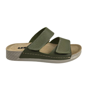 Olive green sandals - double strap - material: Leather & Polyurethane