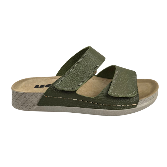 Olive green sandals - double strap - material: Leather & Polyurethane