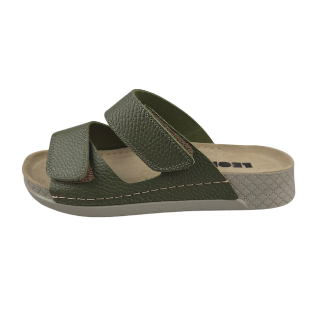 Olive green sandals - double strap - material: Leather & Polyurethane