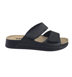 Sandalen zwart - dubbele band - materiaal: Leer & Polyurethaan