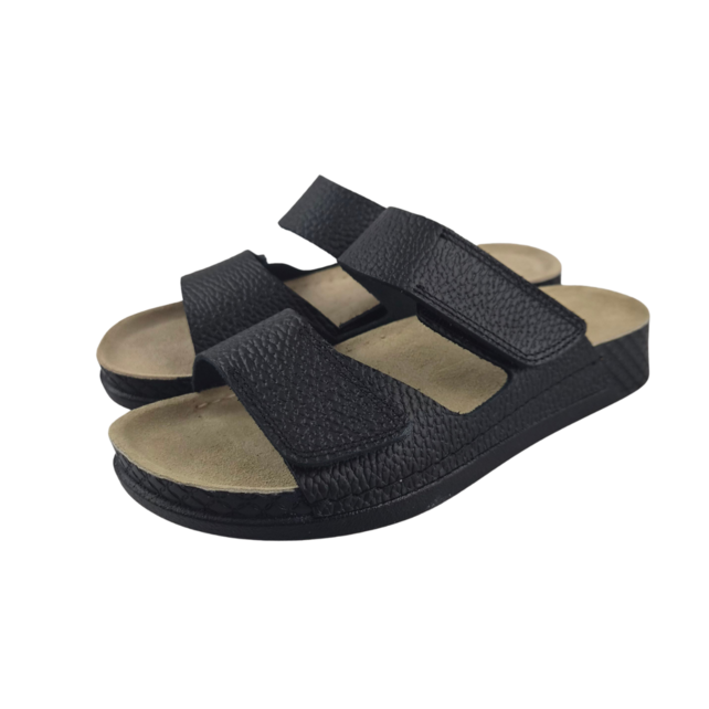 Sandalen zwart - dubbele band - materiaal: Leer & Polyurethaan