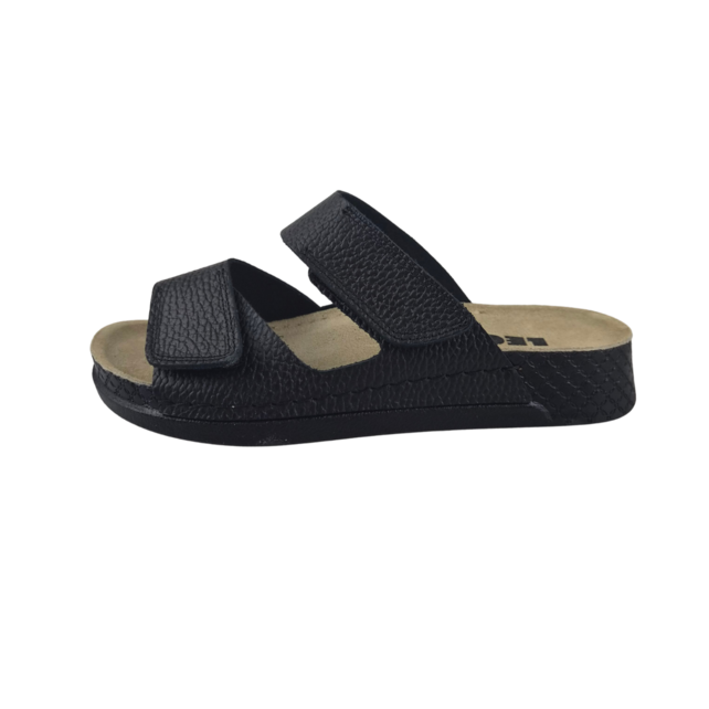 Black sandals - double strap - material: Leather & Polyurethane