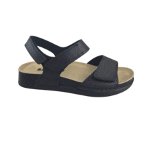 Black sandals - double strap with heel strap - material: Leather & Polyurethane -
