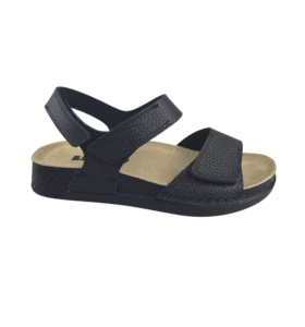 Black sandals - double strap with heel strap - material: Leather & Polyurethane -