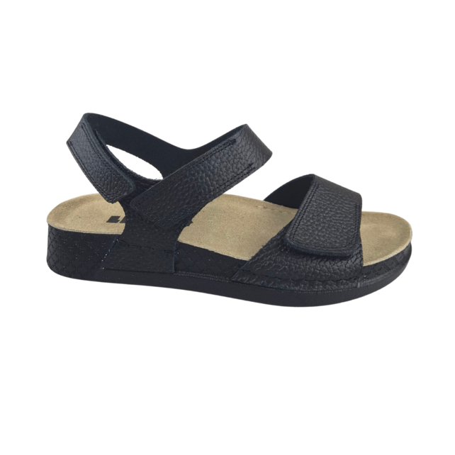 Sandalen zwart - dubbele band met hielband - materiaal: Leer & Polyurethaan  -
