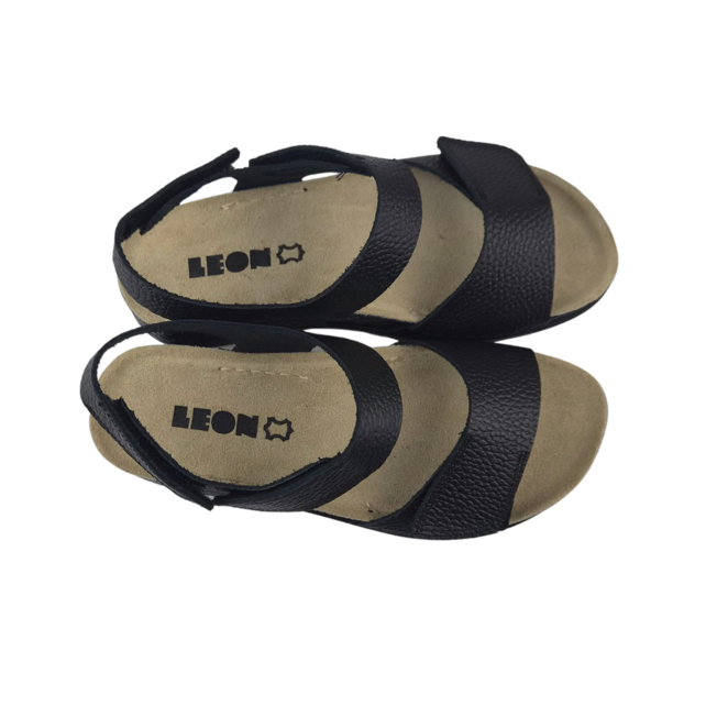 Black sandals - double strap with heel strap - material: Leather & Polyurethane -