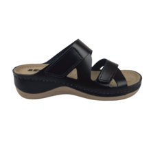 Laura sandals black - double strap - material: Leather & Polyurethane