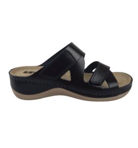 Laura sandals black - double strap - material: Leather & Polyurethane