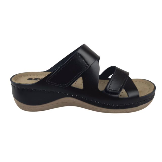Laura sandals black - double strap - material: Leather & Polyurethane