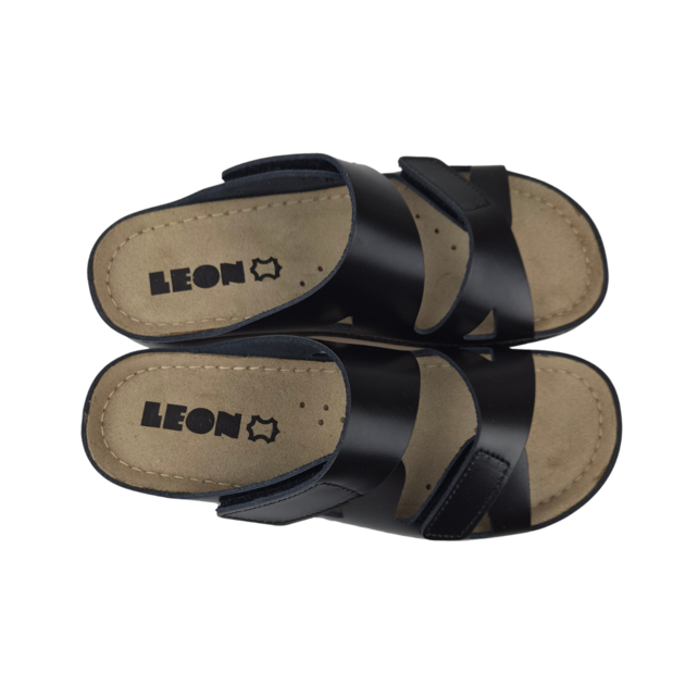 Laura sandals black - double strap - material: Leather & Polyurethane