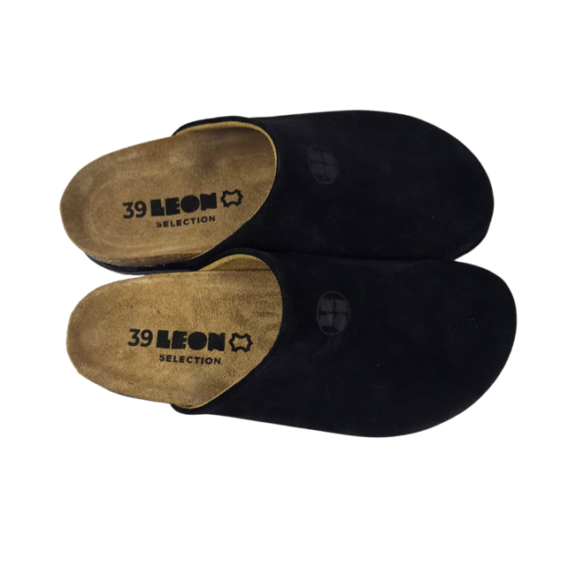 Leon Clogs - suede leather upper - comfortable soft footbed - black