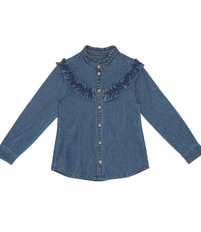 Little Hedonist Denim meisjes hemd met frulletjes
