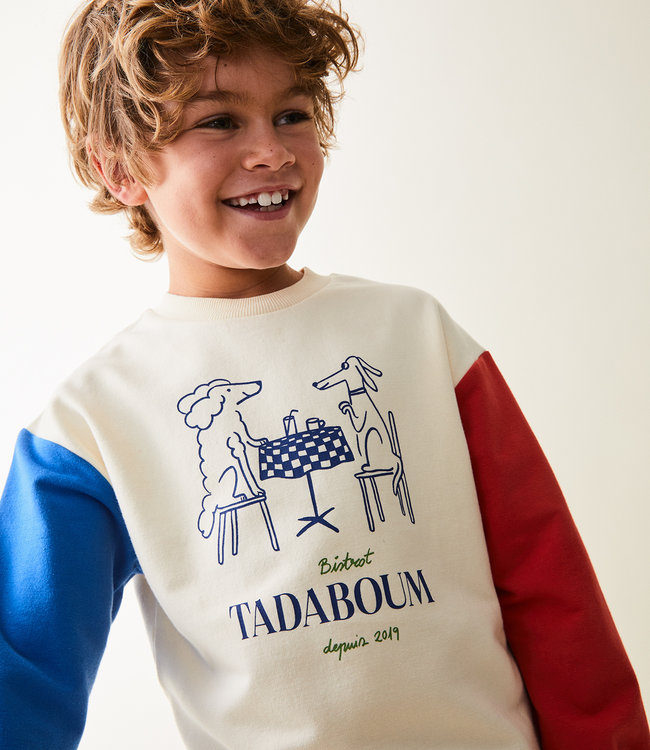 Maison Tadaboum Colorblock sweater met leuke bistro print