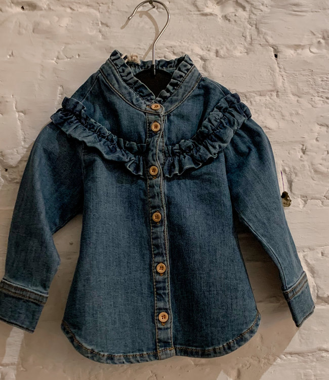 Little Hedonist Denim meisjes hemd met frulletjes