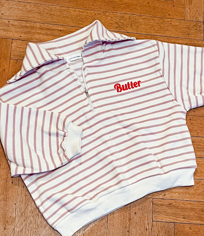 Shinseage Kids Gestreepte zip sweater met rist en opschrift