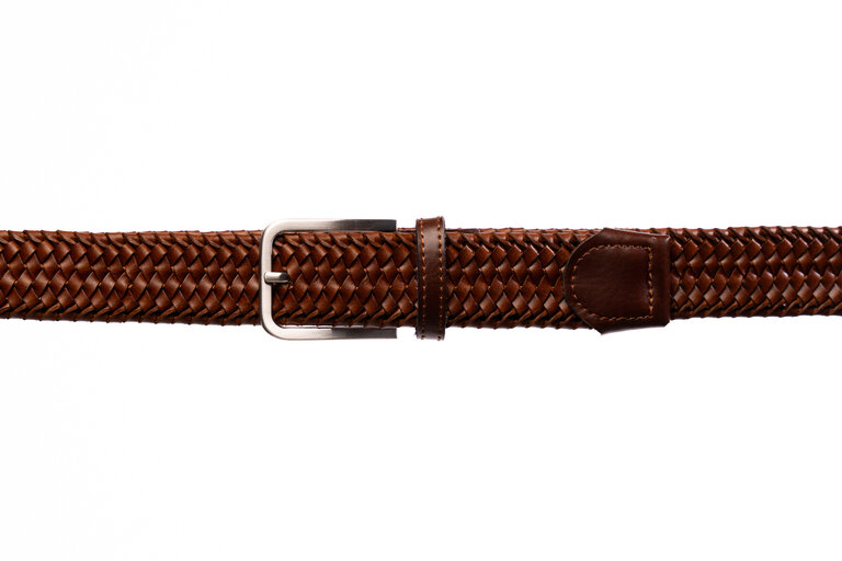 Blue Star Ceinture Homme En Cuir Tissé Marron Avec Élastique Pleine Fleur 3,5cm - Made in Belgium