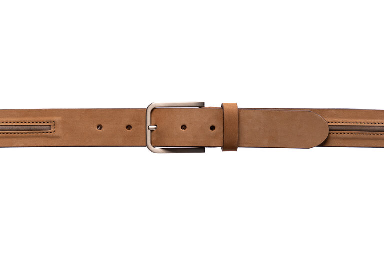 Blue Star Ceinture Homme 3,5cm Nubuck 2 couleurs Cognac-Taupe - Made in Belgium